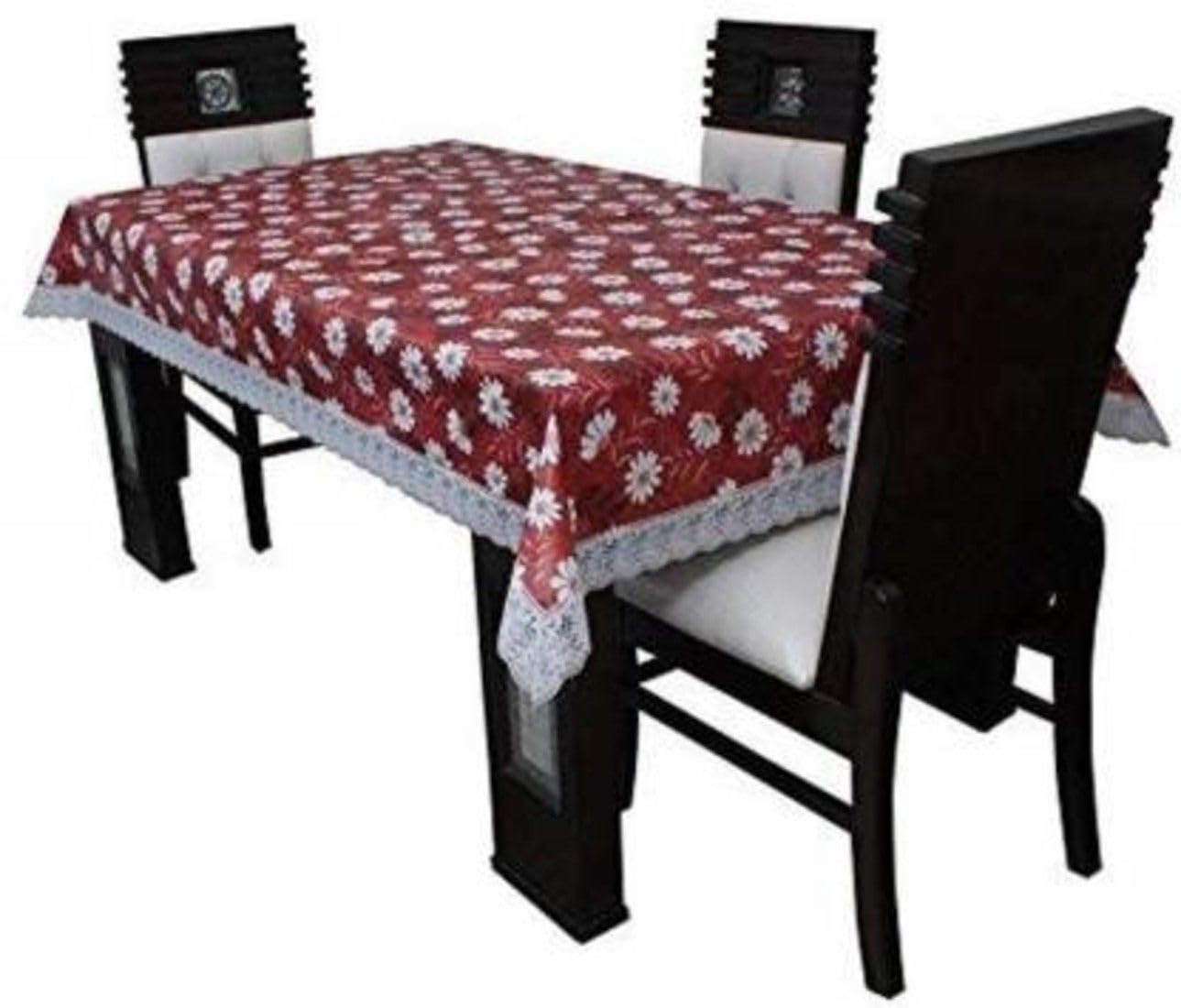 ZITIN Maroon Flower Design Dining Table Cover | MAROON FLOWER DESIGN DINING TABLE COVER-image-42