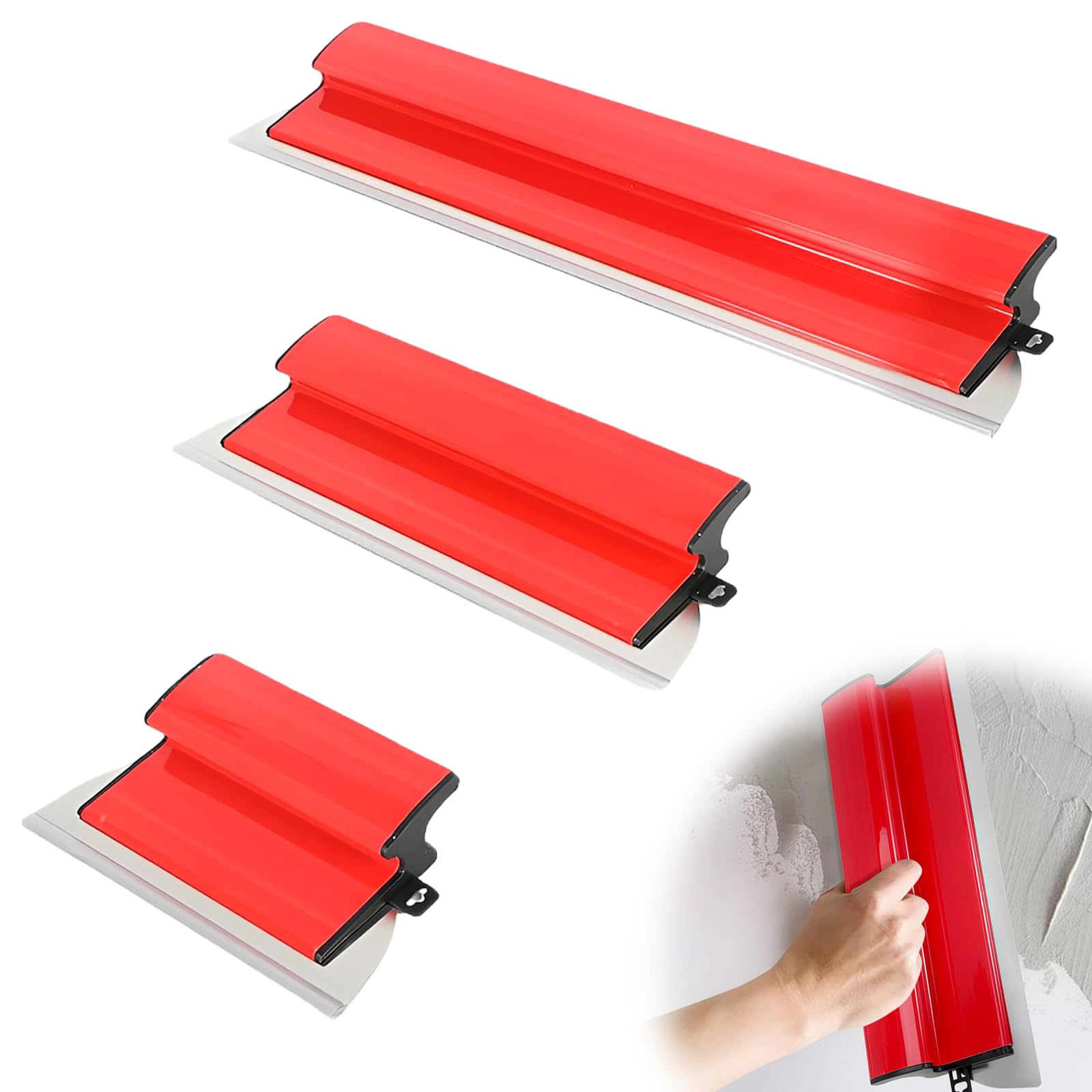 Set spatole ANEELV, 3 lame acciaio 25/40/60cm | Lame acciaio robuste, impugnatura ergonomica. Per lisciare pareti/soffitti, cartongesso, uso versatile