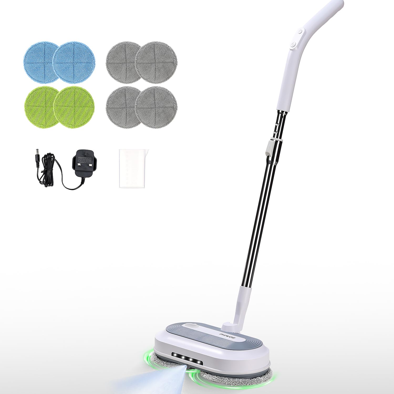 Cordless Rechargeable Hard Floor Cleaner and Polisher, Bundle with 8 Cleaning Buffing Pads, Perfect for Wood, Tile, Laminate and Hard Floors
