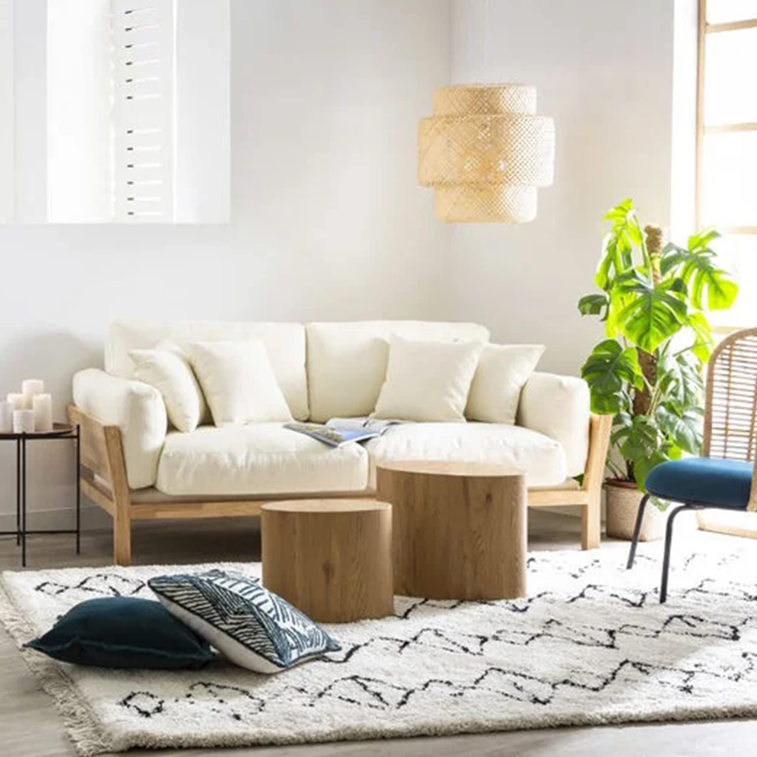TIENDA EURASIA - Lampara Techo, Lampara Colgante Techo de Fibra de Bambu, Tamaño 38 x 40 cm, Casquillo E27, 40W Max, Cable 80 cm, Perfecta Lampara de Salon, Dormitorio, Estudio, Porche