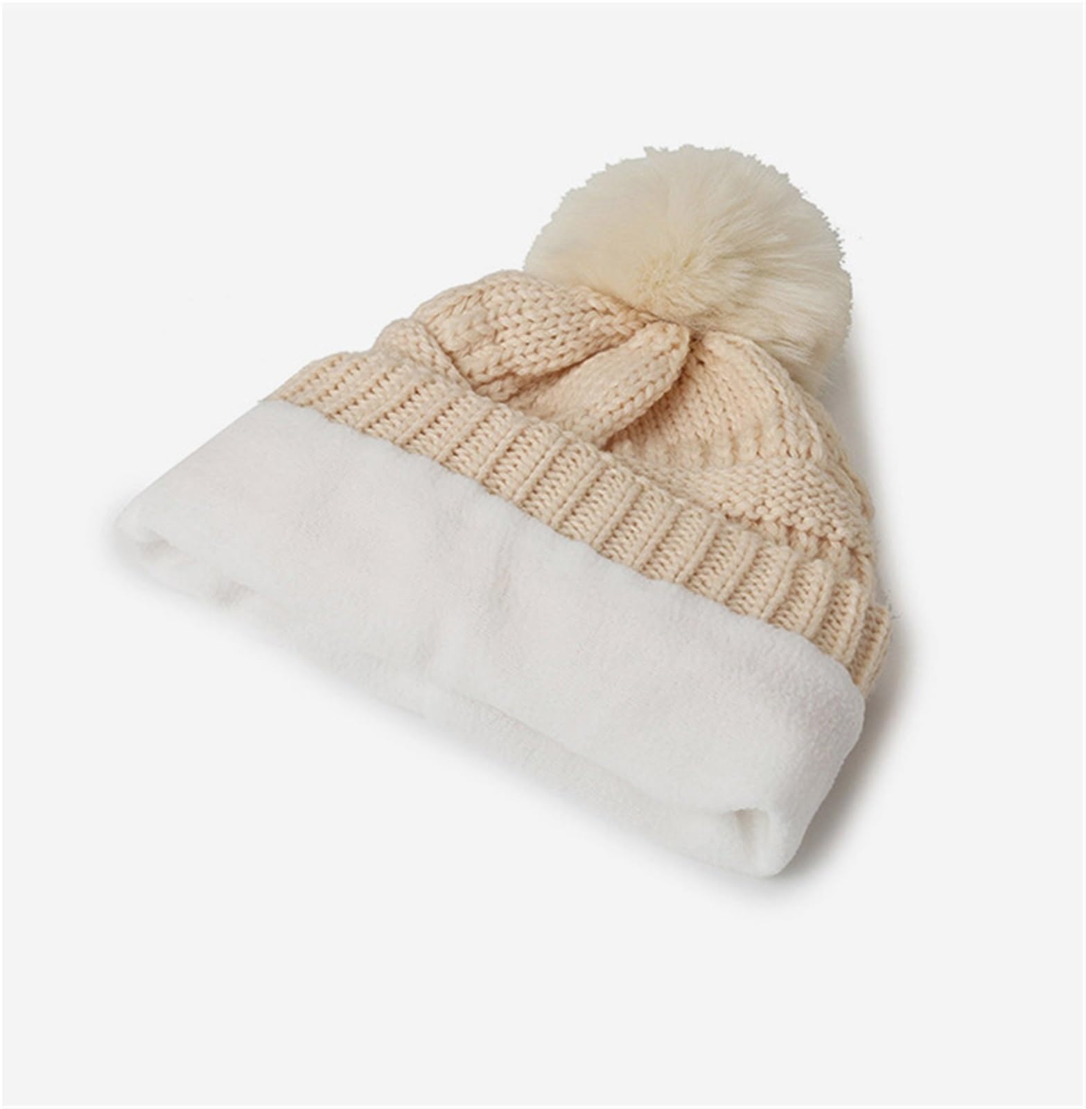 Cappello Invernale Cappello Largo E Grosso Lavorato A Maglia con Pompon in Pelliccia Sintetica, Morbido E Caldo Berretto da Sci Invernale Cappello Caldo(White)