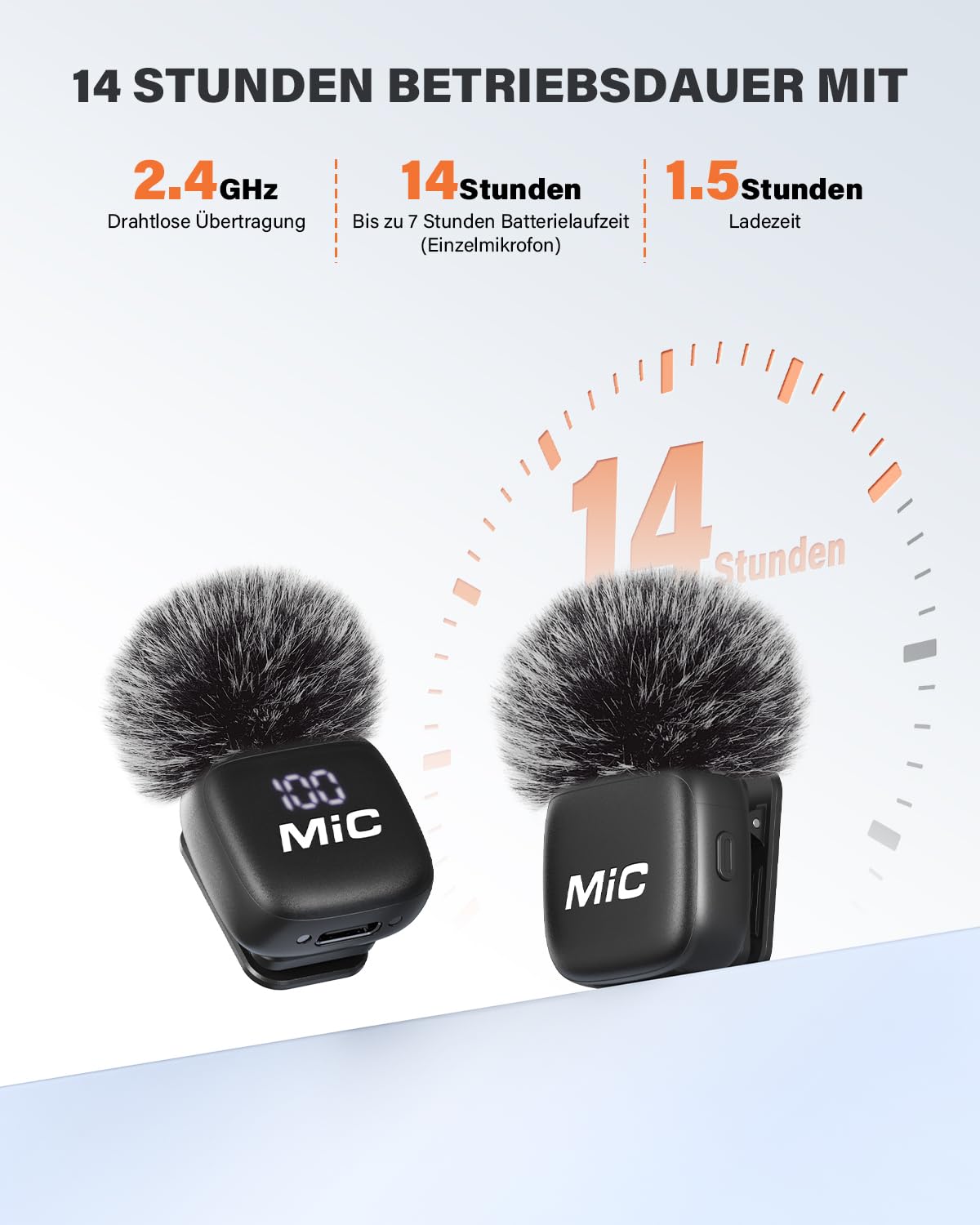 Newmight Kabelloses Lavalier Mikrofon, 2er-Pack Mini-Mikrofon mit Rauschunterdrückung, Auto-Pairing und Stummschaltung und Reverb für Vlogging, Videoaufnahmen, TikTok, YouTube