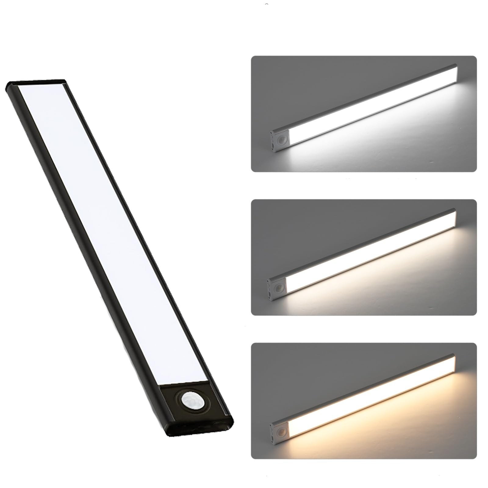 LED Under Cabinet Lights, Motion Sensor Lights Indoor with Type-C Rechargeable Battery Night Light, Stick-On Magnetic Closet Lights for Kitchen Bedroom Closet Tent Stairs ( Color : Black , Size : 23CM