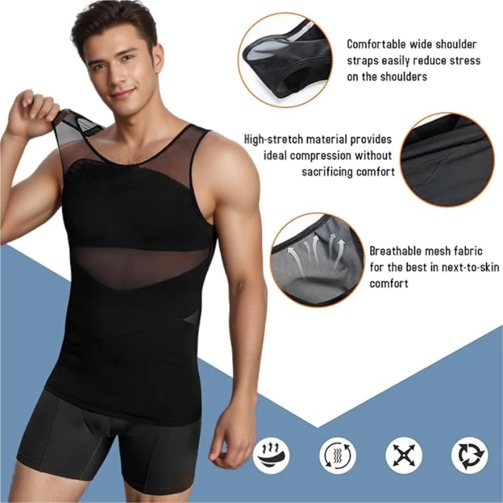 Body Shaper Weste für Männer Kompressionsshirts for Männer Shapewear for Brust und Bauchkontrolle, Body Shaper, Abnehmen, Unterhemd, Workout-Weste, Tanktop Für Fitness geeignet(White,XXL)