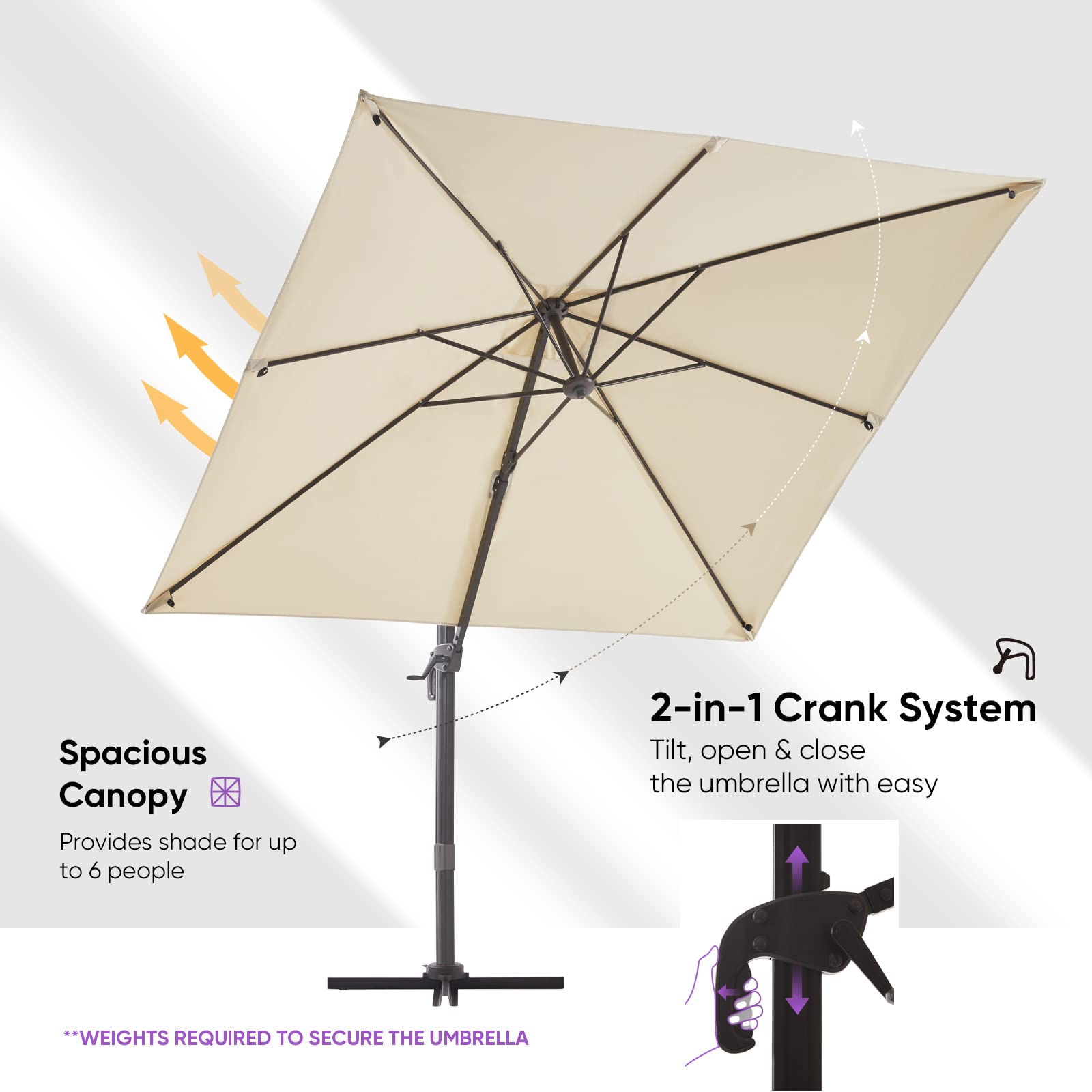 Buy VINEY BISTRO Square Cantilever Patio Umbrellas, Outdoor Aluminum