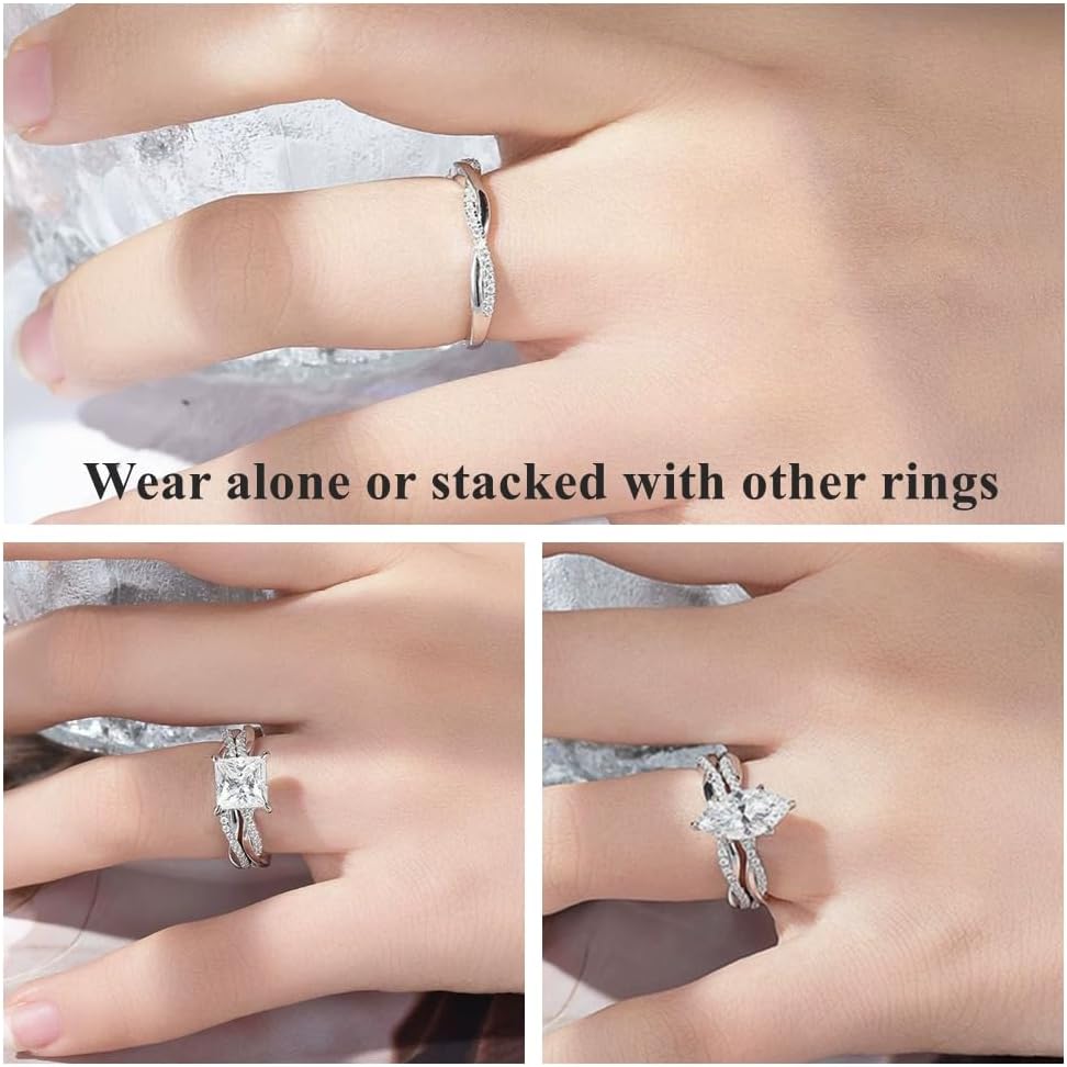 Blocaci 0.25 Carat(ctw) Moissanite Wedding Band Stackable Rings for Women Twisted Infinity Eternity Bands 925 Sterling Silver 10K 14K 18K Gold Promise Ring
