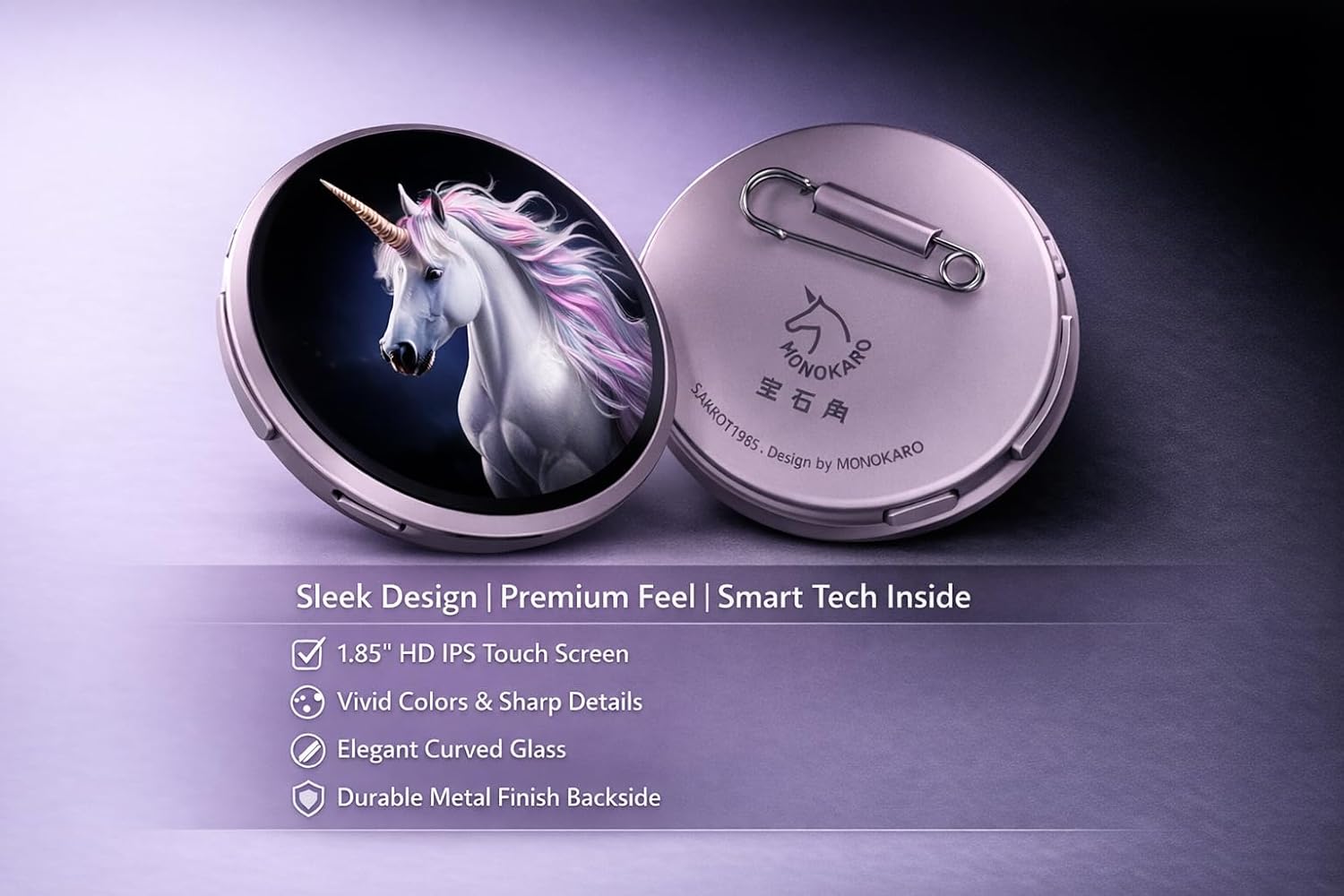 Smart E-badge 1.85" HD IPS Touch Display Bluetooth 5.4 Customizable Digital Pin Badge, Wearable Mini Screen for Photo GIFs & Videos Unique Tech Gift for Kids & Anime Fans