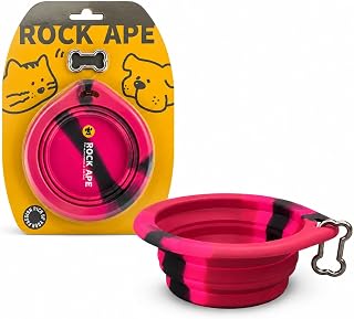 ROCK APE Collapsible Dog Bowl, Portable Travel Pet Water Bowl with Carabiner, Lightweight Hands-Free Feeding Dish for Walking, Hiking and Outdoor Adventures, 19oz