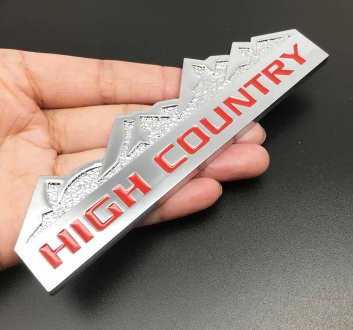 (HIGH Country Chrome RED Sticker) 13.5 x 4 cm Logo Car Bike Metal Logo Car Emblem 3D Badge Auto Racing Sport Sticker Grand Tourer Decal