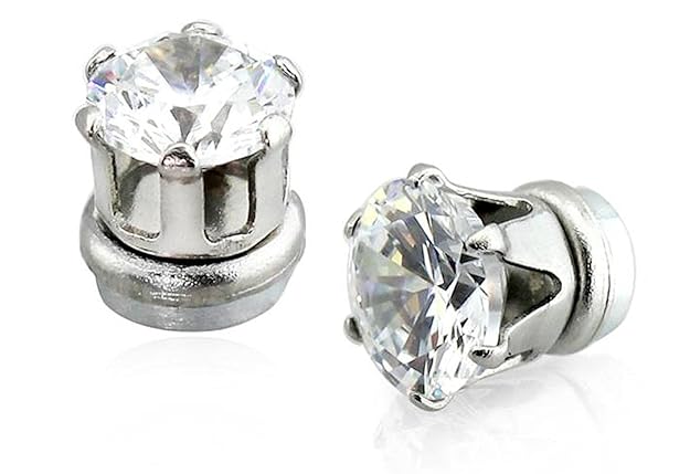 Via Mazzini Stainless Steel with Swiss Crystal Stud Earrings for Men, White