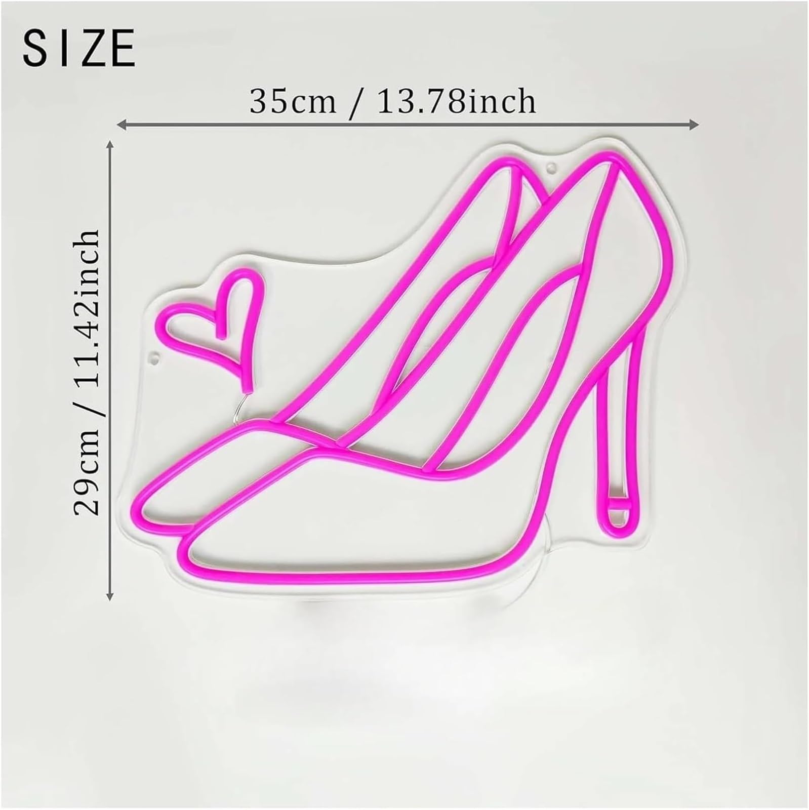 Insegna al neon decorativa con scritta "Tacchi a spillo" a forma di cuore luce alta decorazione feste da bar 29×35 cm
