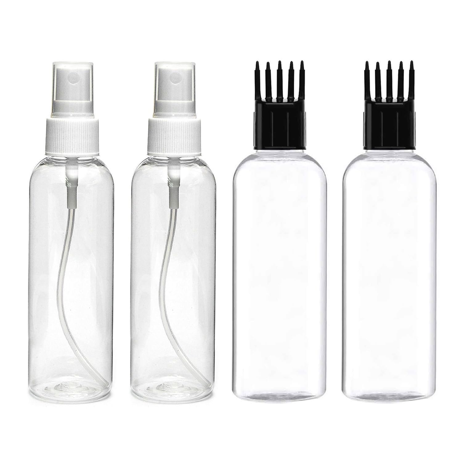 Combo Of 100 ml Clear Plastic Empty Fine Mist Spray (White) Bottles x 2 nos. + Comb Applicator Bottles x 2 nos. For Sanitizer,Perfume,Rose Water,Travel,Diy Products,Refillable Reusable-image-42