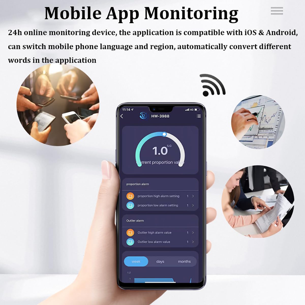 Tester della qualità dell'acqua, misuratore digitale della salinità PH EC SG 6 in 1, monitor WiFi intelligente della qualità dell'acqua con display LCD, rilevatore della qualità dell'acqua per bere
