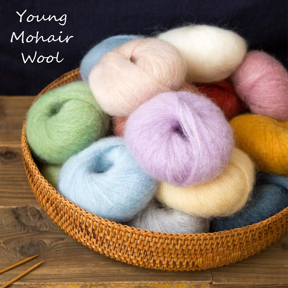 DIY Color Caqui Mantón de Material de Embalaje, de Lana Merino y 350G 60G Mohair Bolas de Lana de Ganchillo, Kits de Tejer, Suave y cálido