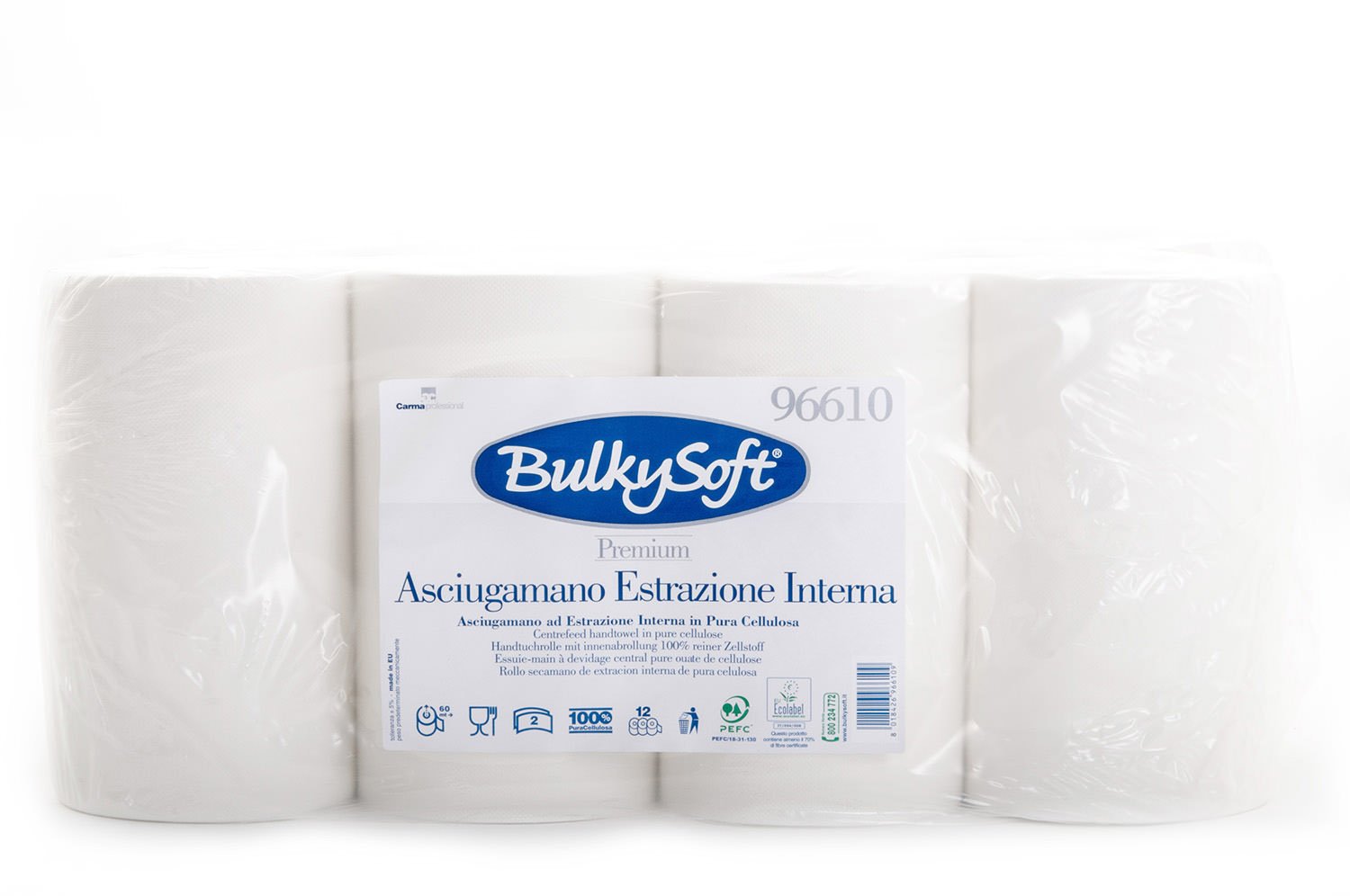 Bulky Soft BS-96610 - Confezione da 12 rotoli di carta per asciugamani, 22 cm, 60 m, diametro 13 cm, colore: Bianco