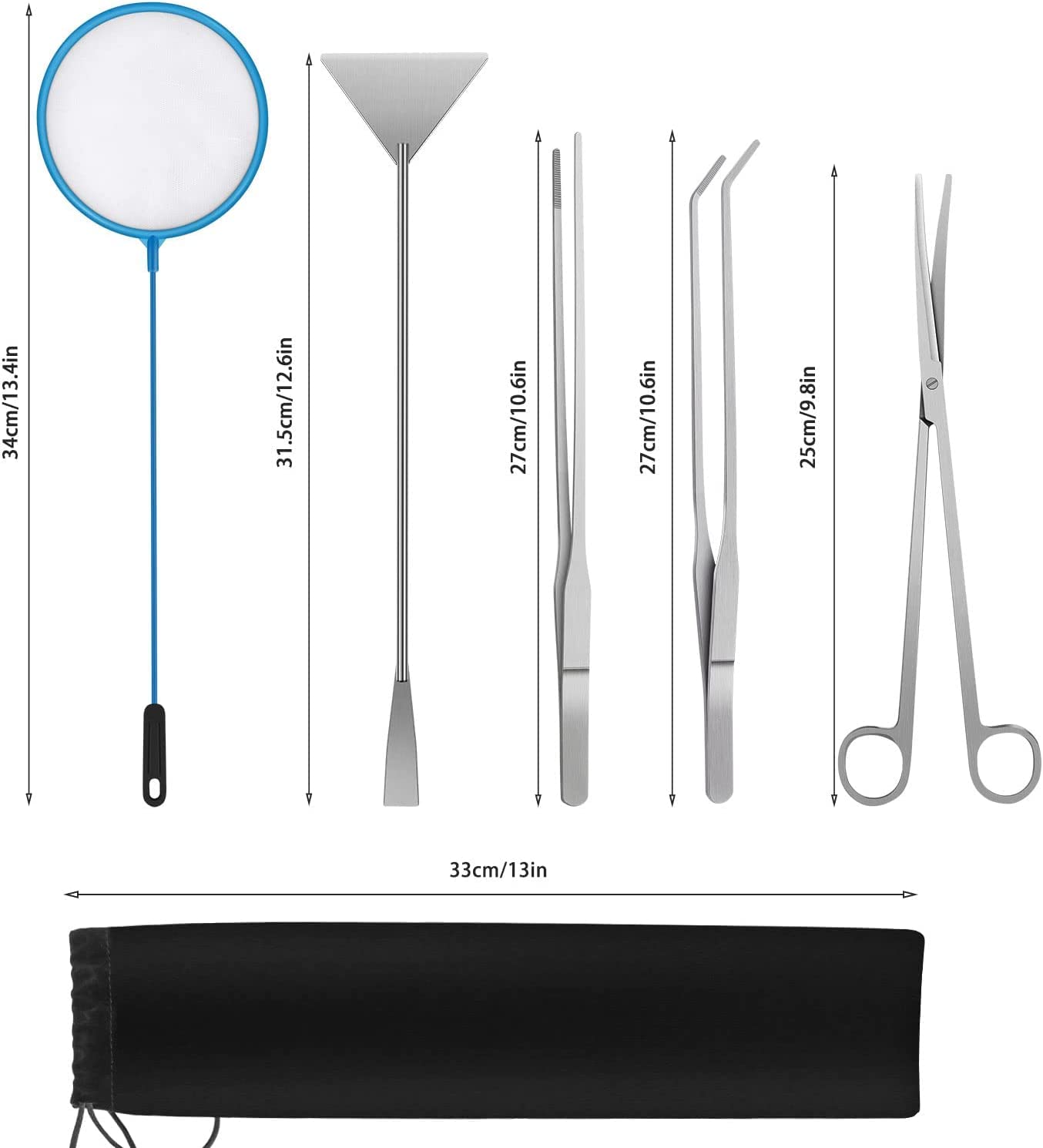 6 Pièces Outil Aquarium en Acier Inoxydable,Kits pour Aquariophile Débutant,Plante Aquatique Outils,Tweezers,Scissors,Spatula et Papier PH Tool,Aquarium Starter Set pour Aquarium Débutant
