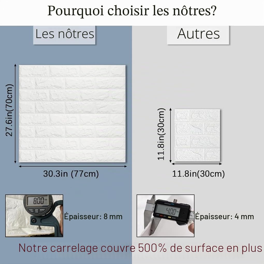 Arthome Panneaux muraux en briques 10 Packs couvre 58 Sq.ft,Peel and Stick papier peint 3D,mousse imperméable autocollante fausse brique pour salon,chambre à coucher,buanderie,cuisine,cheminée