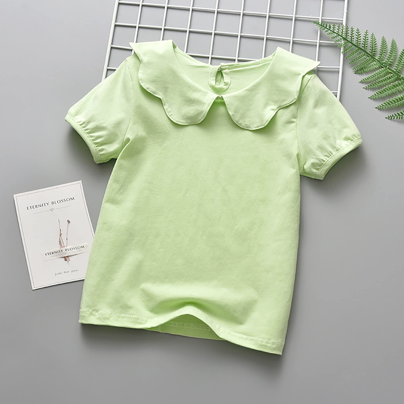 Babies, Toddlers, and Girls' Solid Short-Sleeve Tee Shirts Clothes Lapel Cotton Tee Shirts Tops Casual Summer Spring Tee Green