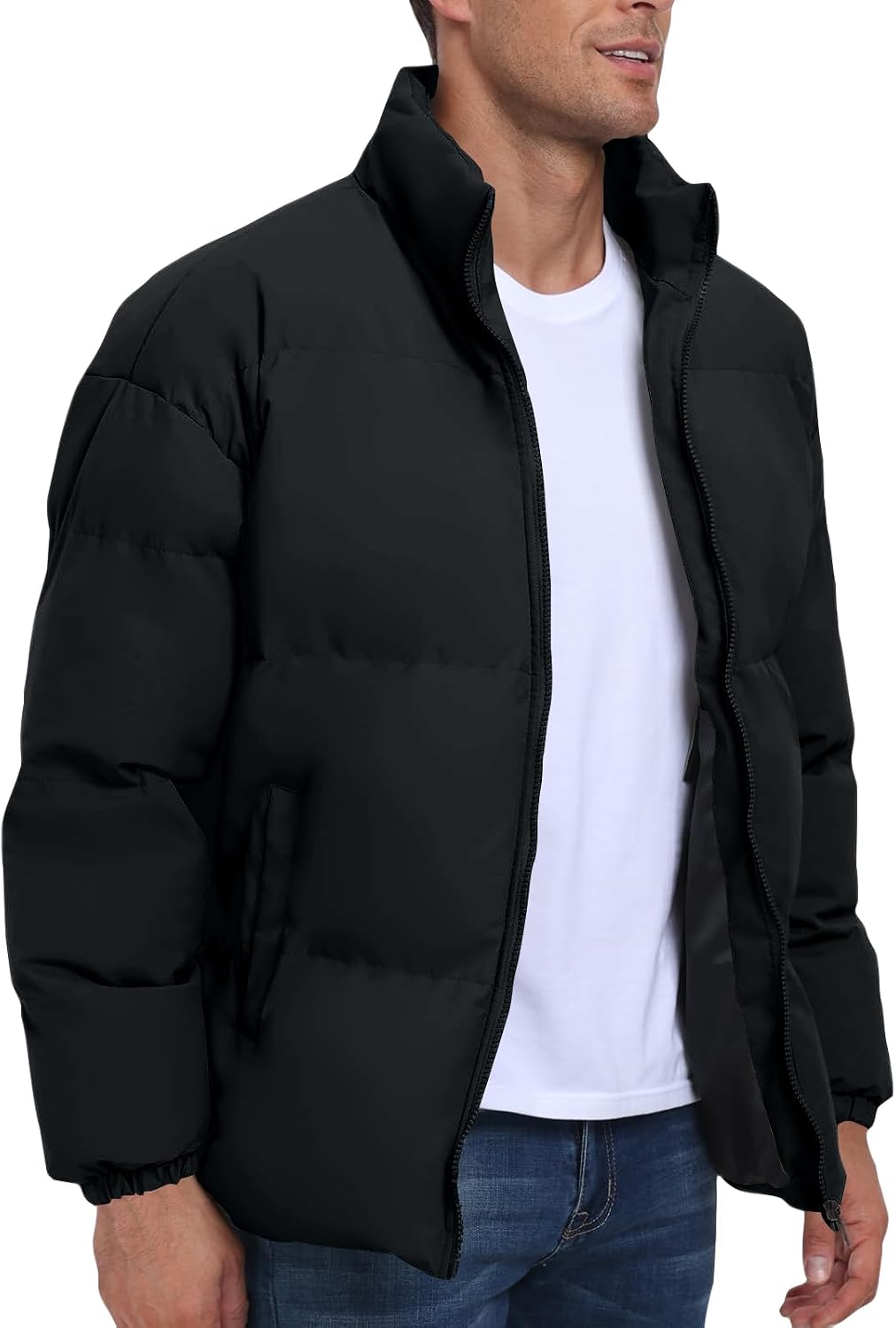 Puffer Jacket Men Baggy Waterproof Winter Bubble Coats Stand Collar Thick Warm Down Oversized Outwear, M-3XL
