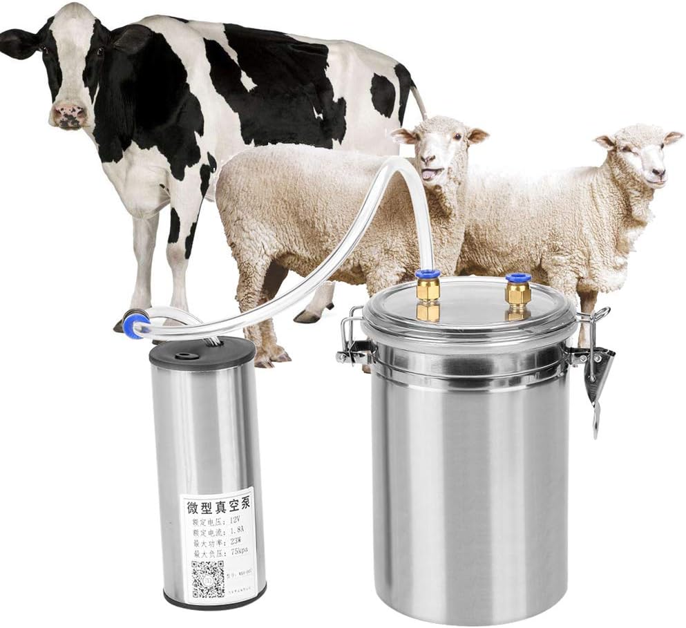 Electric Milking Machine, Vacuum Pulse Pump Stainless Steel Milker 2L Portable Double Heads Milking Device Kit for Sheep Cows Goat (110-240V) (for Sheep, US Plug)