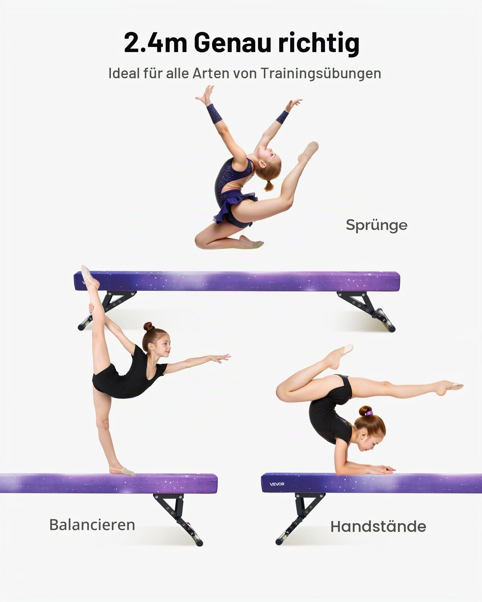 VEVOR Schwebebalken Gymnastik Kinder 241 cm Höhenverstellbar (5-stufig/170/380470/540/565mm), 158,7 kg belastbarer Gymnastikbalken Turnbalken, Balance Balken Balancierbalken für Fitnessstudio