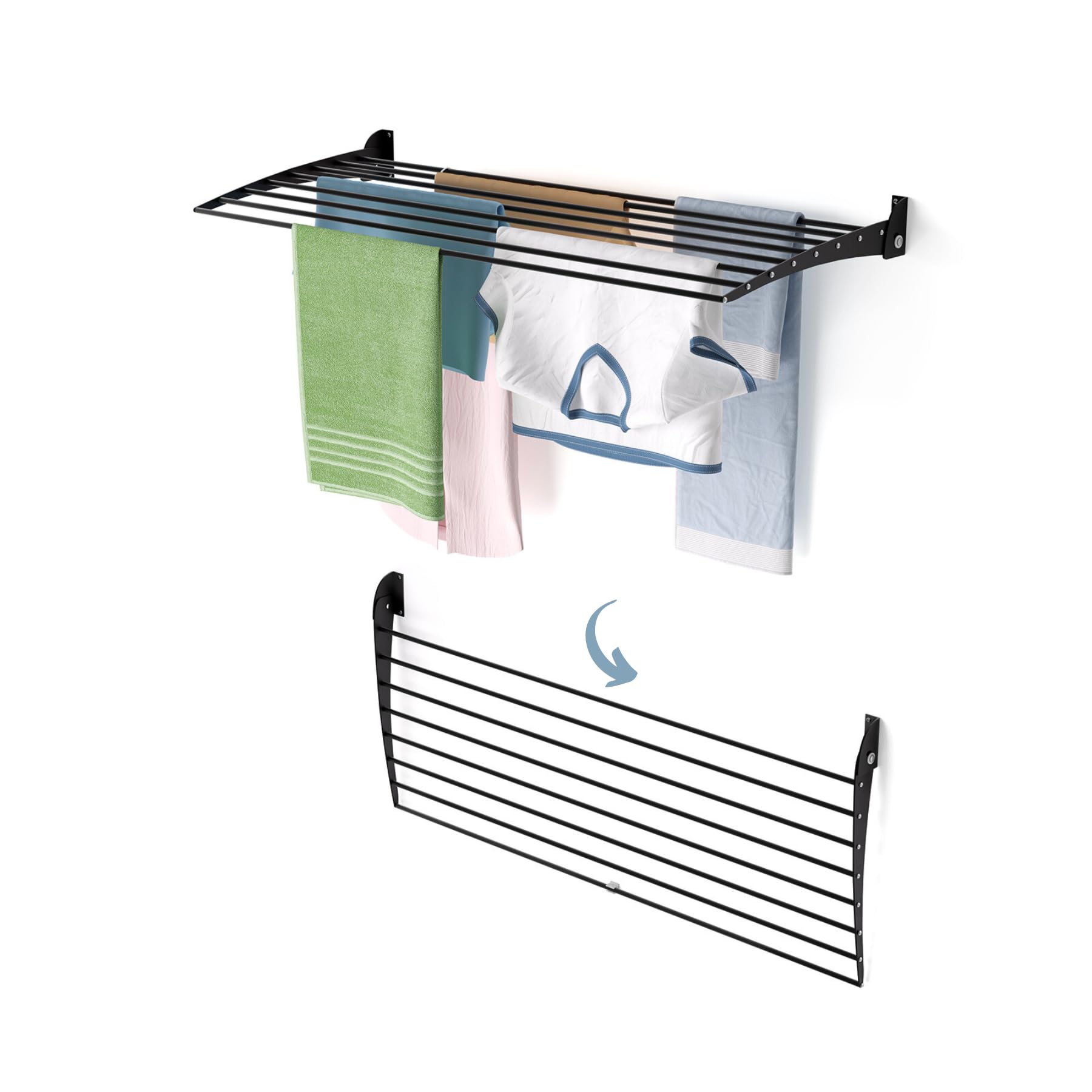 Foxydry Fold Down 116 Cm BlackFoldable Wall-Mounted Clothes AirerSpace-Saving Dryer