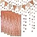 Decoraciones Fiesta cumpleaños Oro Rosa, Cortinas de oropel con flecos metálicos,Bandera Bunting Banner y Glitter Paper Star forma Guirnalda para Decoración Pared Fiestas Cumpleaños Navidad Boda