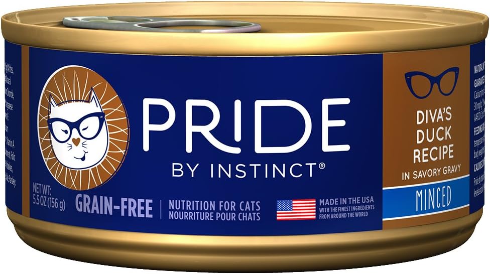 Pride by Instinct Grain Free Minced Diva's Duck Recipe Natural Wet Canned Cat Food by Nature's Variety, 5.5 oz. cans (Case of 12)