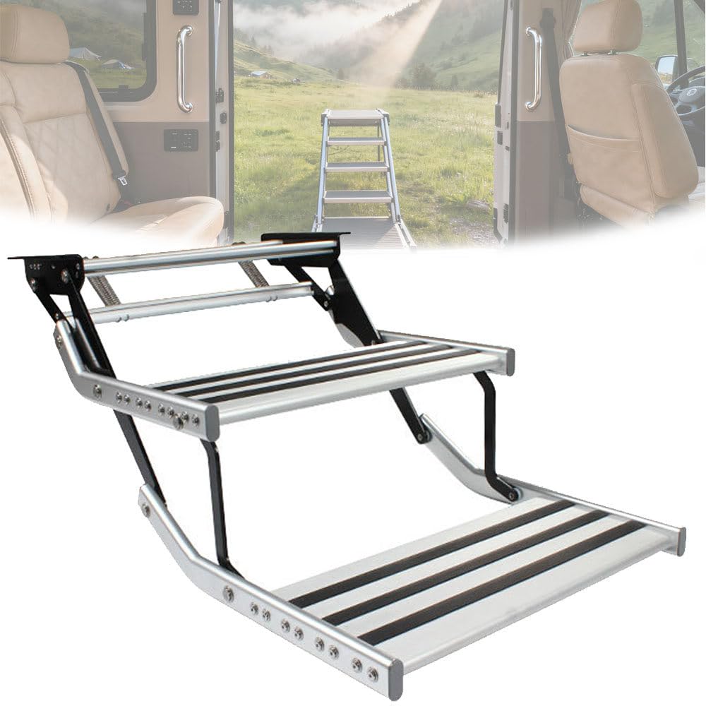 Elektrische Klappbare Wohnmobil-Stufe Mit LED Licht-2000kg Traglast,Wohnwagen Trittstufe Wohnmobil Camping Einstieg Stufe,Für Wohnmobile Und Andere Umgebaute Fahrzeuge Electric-doublelayer
