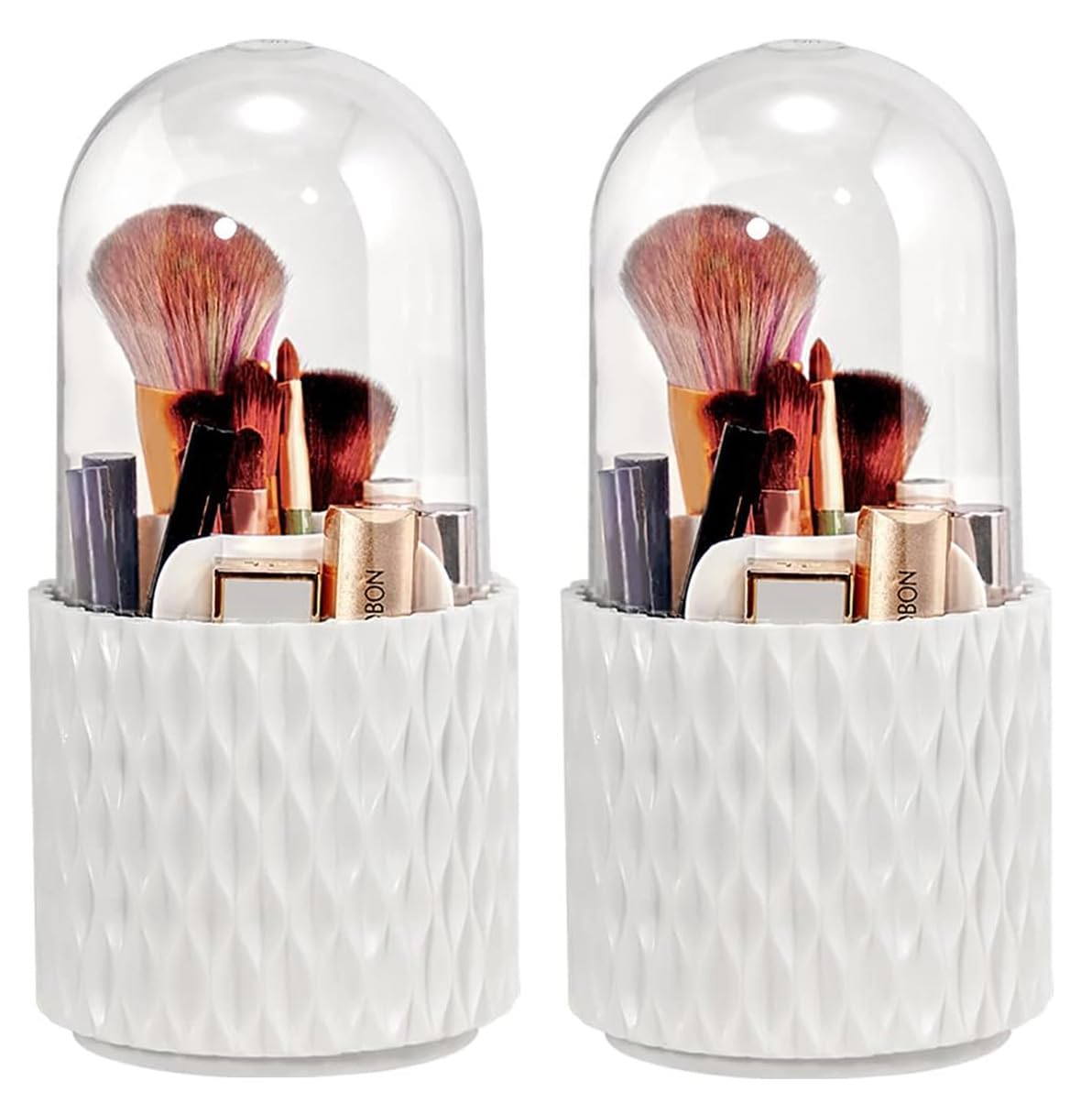 Lostwry 2 Piezas Porta Brochas Maquillaje, Organizador de Brochas de Maquillaje Giratorio de 360° con Tapa Organizador de Cosméticos Giratorio para Maquillaje Pincel, Lápiz Labial