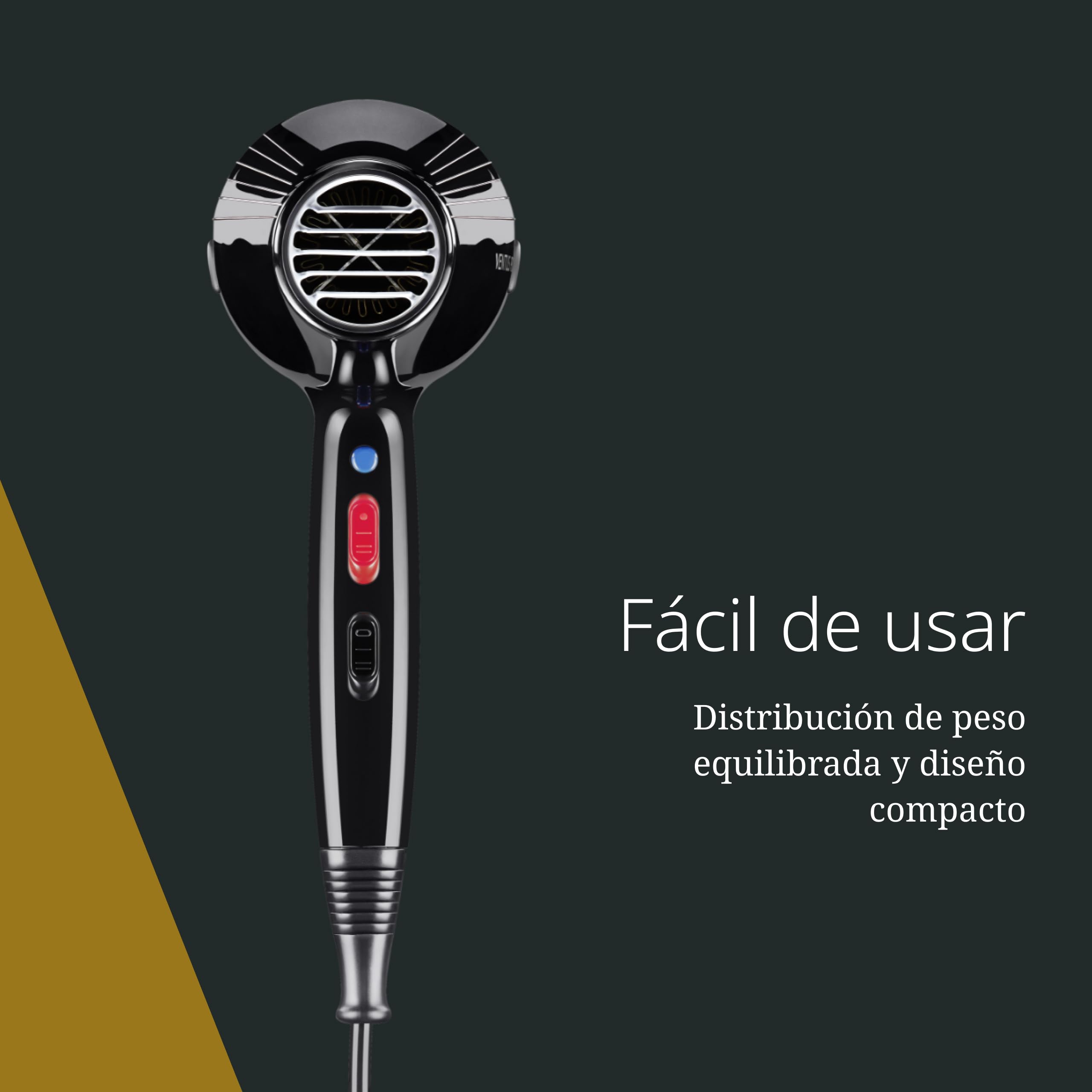 Moser Ventus Pro, Secador de Pelo Compacto Profesional, 2200 W | Secador 2200 W, Motor de CA, Cerámica-Turmalina, 2 Velocidades y 3 Niveles de Calor, Compacto 515 g, 2 Boquillas