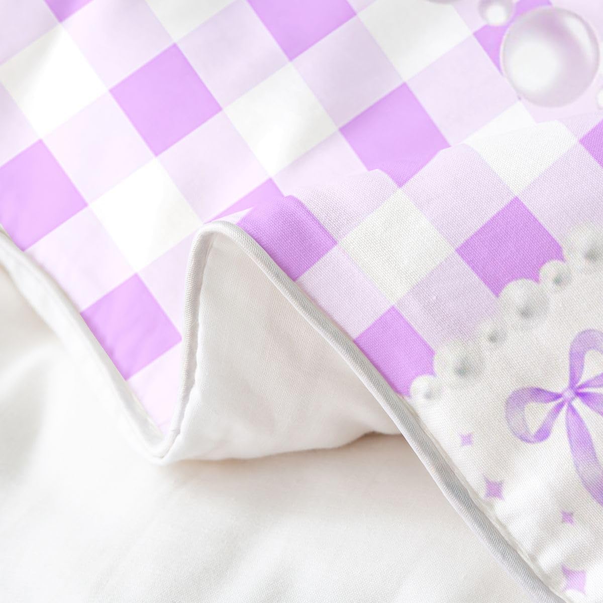 Erosebridal Purple Checkered Bow King 100% Cotton Duvet Cover for Girls