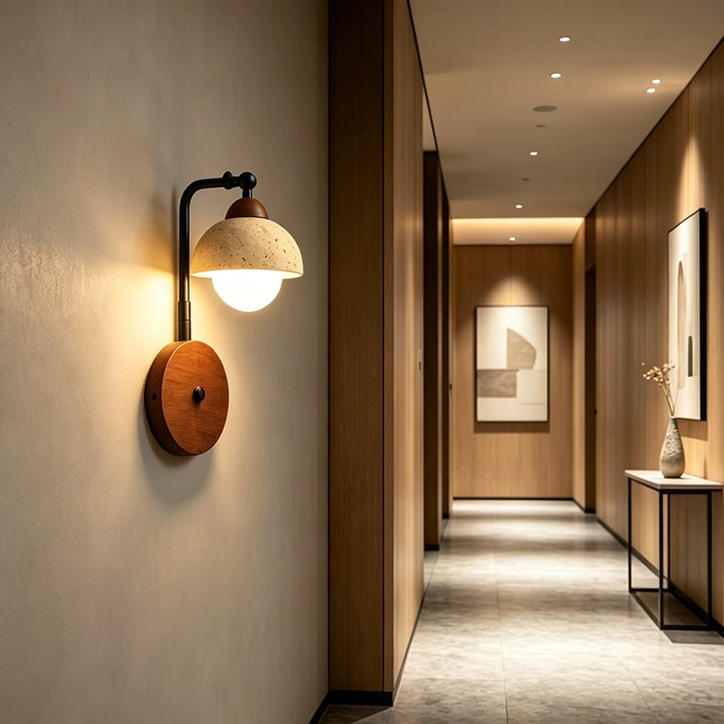 Lámpara De Pared 9W Wabi-Sabi, Travertino Amarillo Estilo Japonés | Casquillo G9 Lámpara Madera, Para Dormitorio Aplique Casas Campo Apartamentos Cuarto Baño Salón Comedor Entrada Pasillo