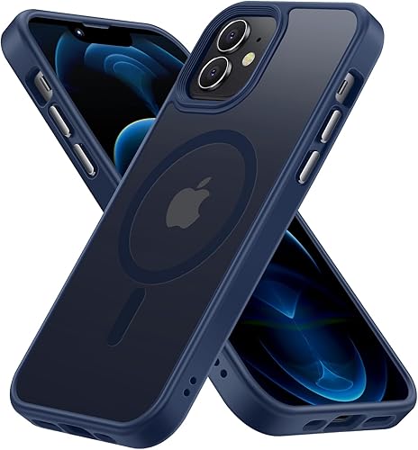 Funda magnética para iPhone 12 y iPhone 12 Pro probada contra caídas de grado de 10 pies y compatible con MagSafe, parte trasera mate transparente