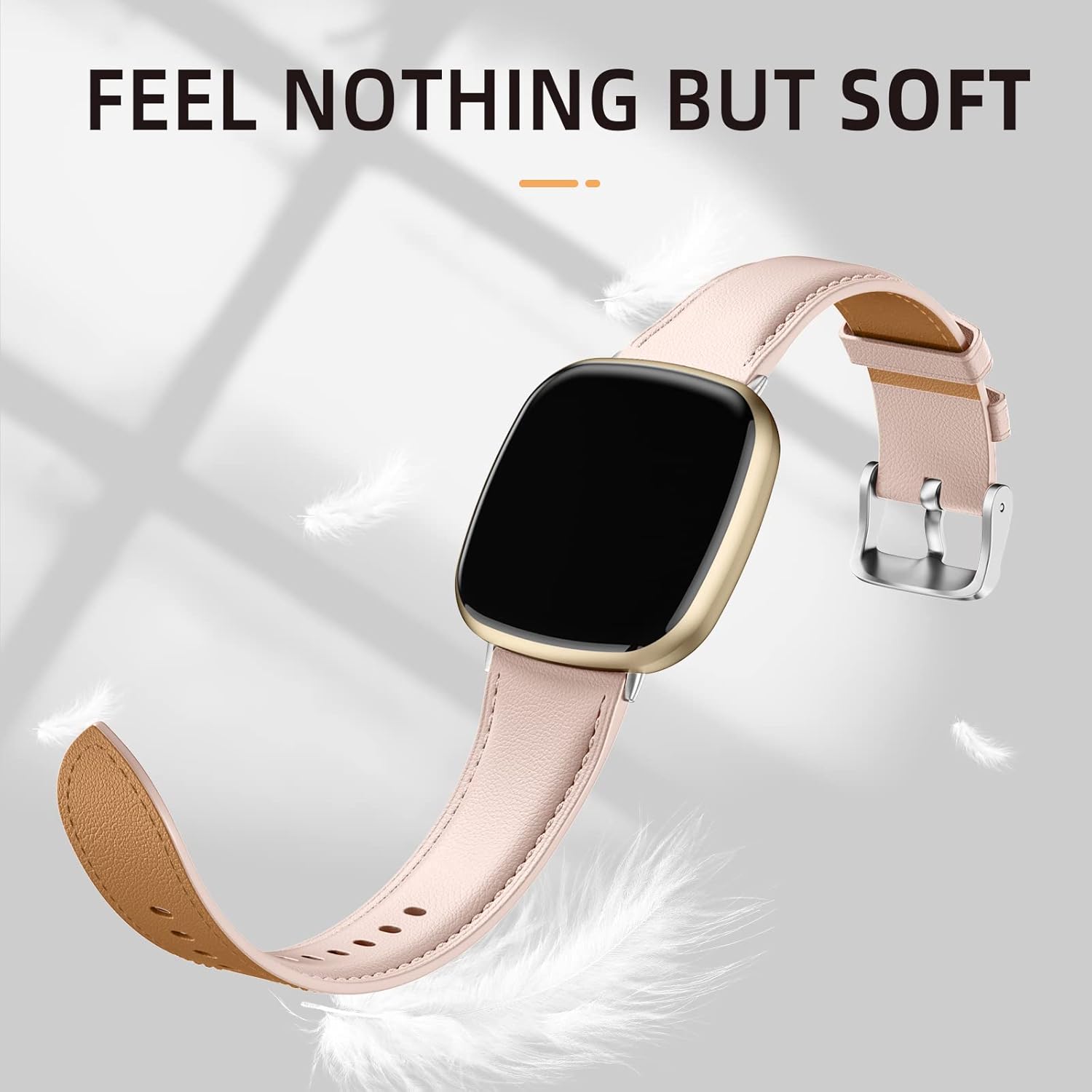 GEAK Leather Band Compatible with Fitbit Sense Bands/Fitbit Versa 3/Versa 4 Bands for Woman Men, Top Grain Genuine Leather Strap Wristband for Fitbit Versa 3/Versa 4/Sense Smartwatch, Pink - Image 2