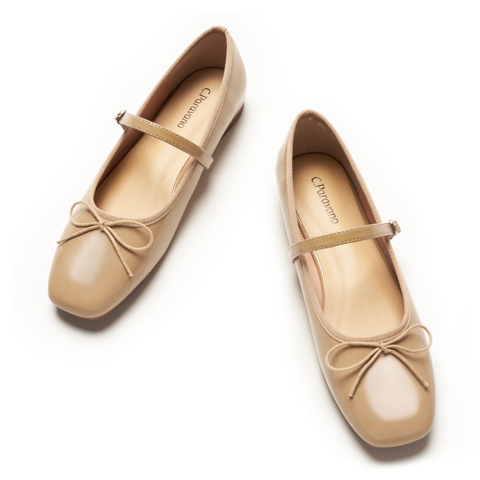 C. Paravano Women's Mary Jane Flats - Square Toe Bowknot Ballet Flats with Adjustable Strap, Comfortable Flats for Women, Office Work, Casual Walking and Dressy Occasions