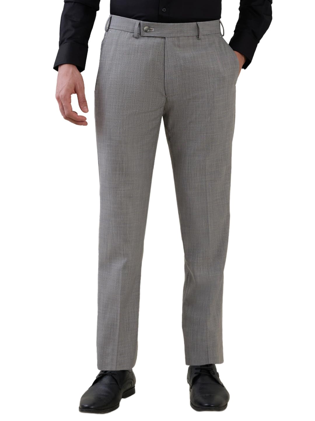 park avenue Men Slim Fit Solid Pattern Poly Viscose Blend Flat Front Formal Trouser Light Grey-picture-10