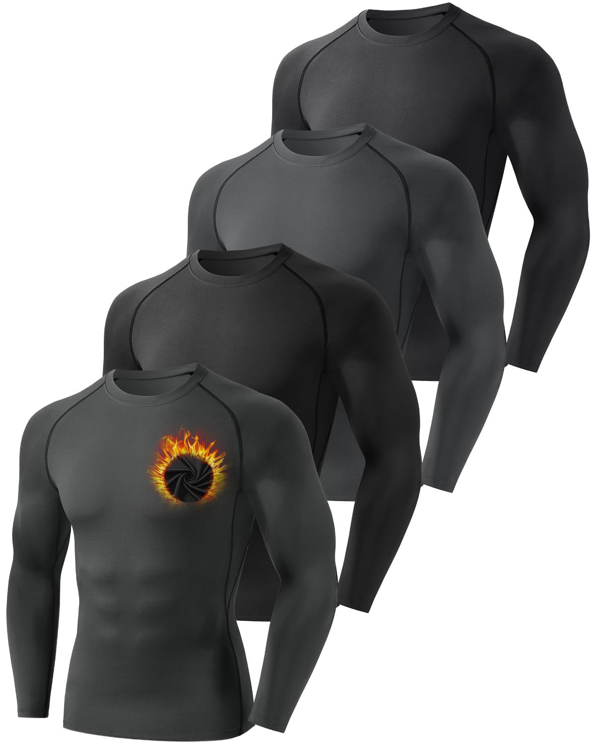 4 Pack Thermounterwäsche Herren Winter Innenfleece Funktionsunterwäsche Langarm Skiunterwäsche Herren Atmungsaktiv Thermo Oberteil Funktionsshirt