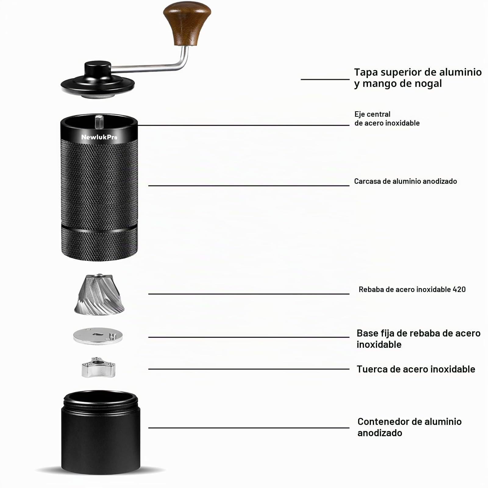 Molino Manual de Café Newlukpro M6 - Capacidad 25g, Núcleo de Molienda Hexagonal Afilado, Portátil para Café Concentrado