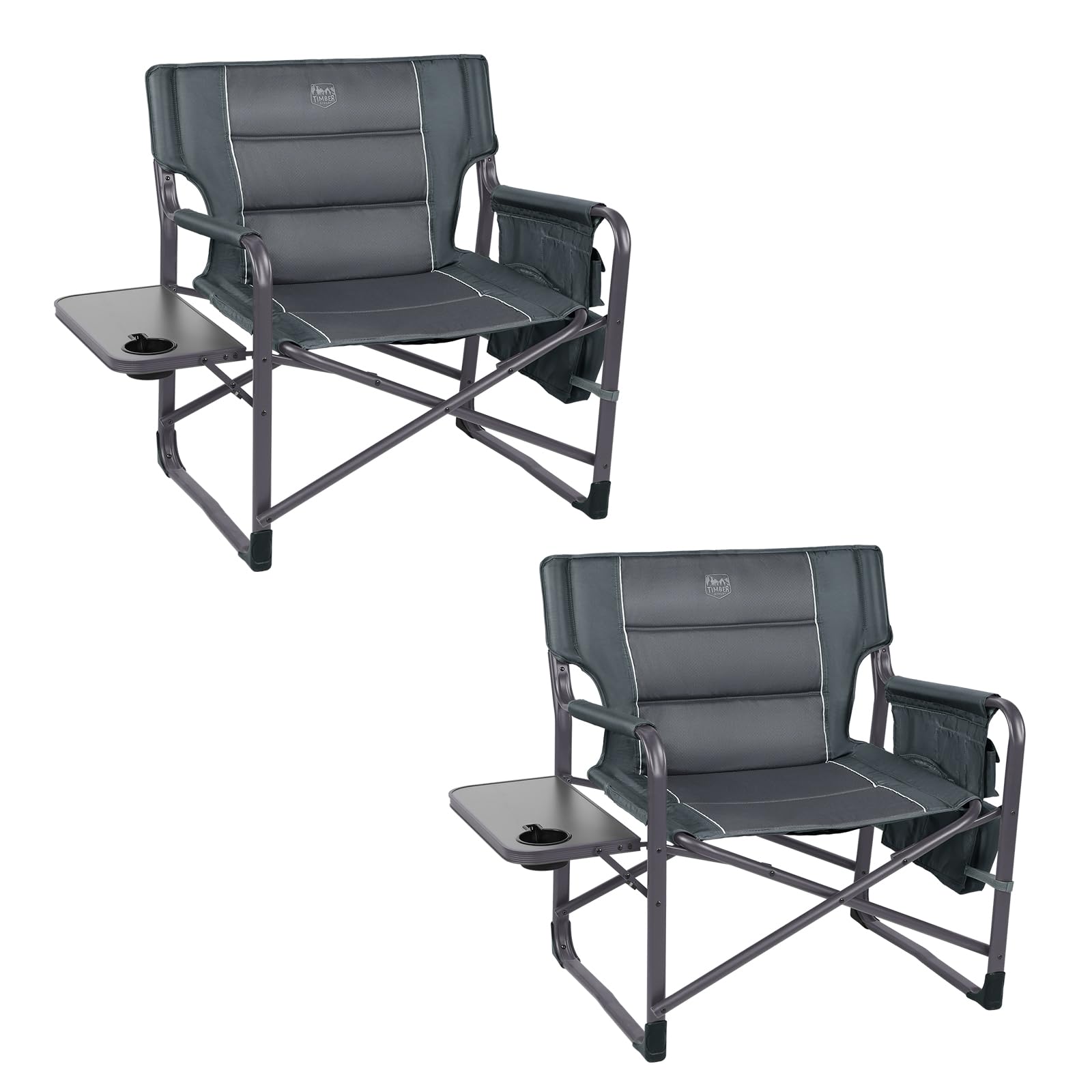 TIMBER RIDGE XXL Upgraded Oversized Directors Chairs with Foldable Side Table, Detachable Side Pocket, Heavy Duty Folding Camping Chair up to 600 Lbs Weight Capacity (Grey) Ideal Gift, 2 Pack