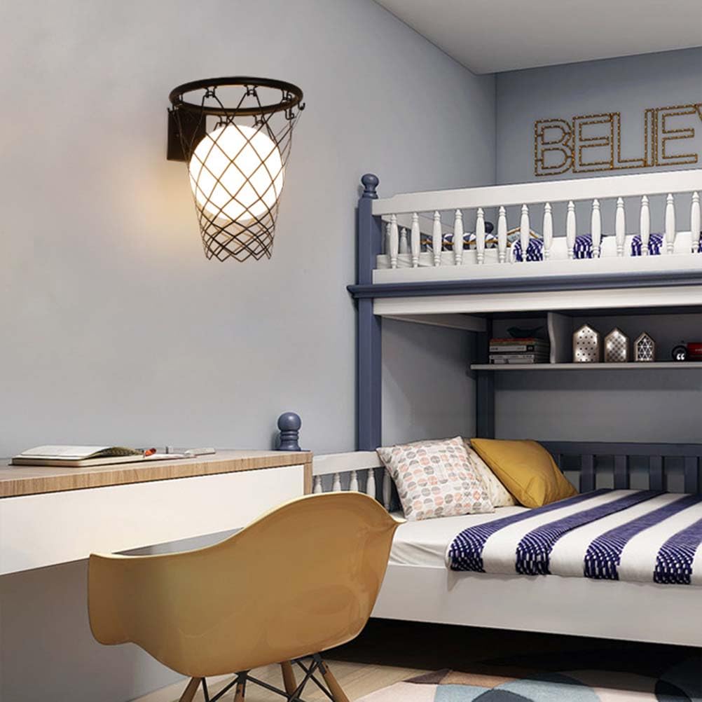 AoLa Lampa śCienna Do Pokoju DziecięCego 12w Led Ball Wall Lamp Nowoczesny Design Kreatywna KoszykóWka Szklany Klosz Lampa łóżKowa Dekoracja śCienna Sypialnia Lampka Nocna DziecięCa Lampa łóżKo,Black