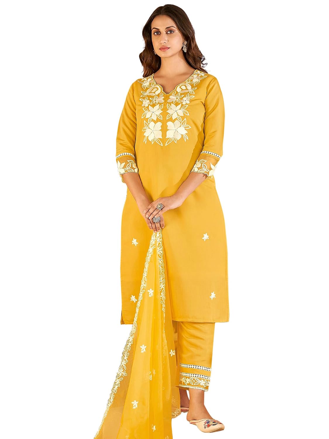 INDO ERA Women Silk Blend Embroidered Straight Kurta Trousers With Dupatta Set - Review, Price and Buying Guide