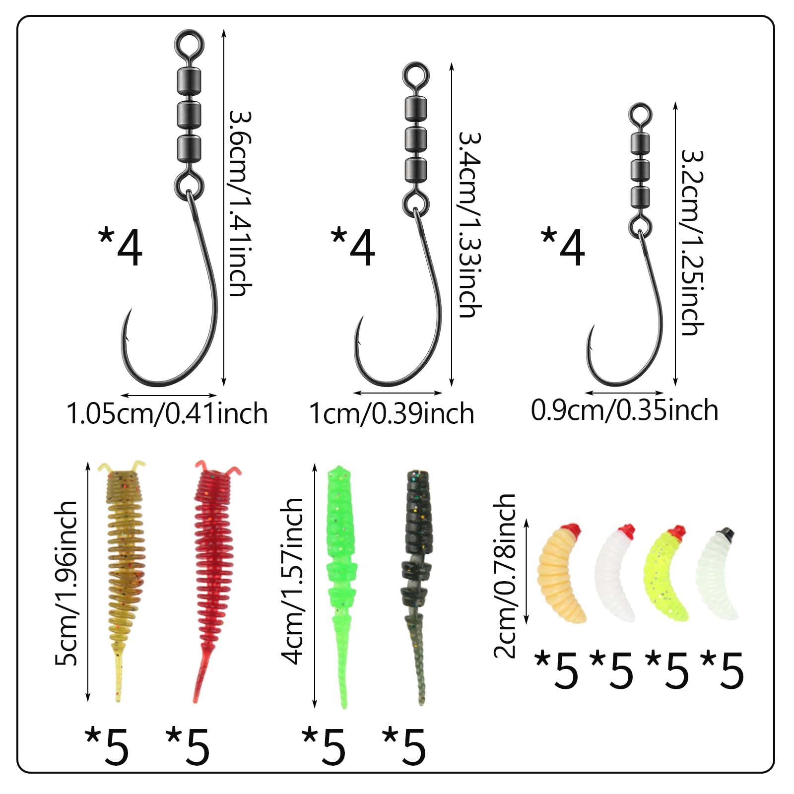 12 Pezzi Girelle da Pesca Ami da Pesca e 40 Esche Pesca Trota Pesca Accessori per Trota in Mare e Acqua Dolce