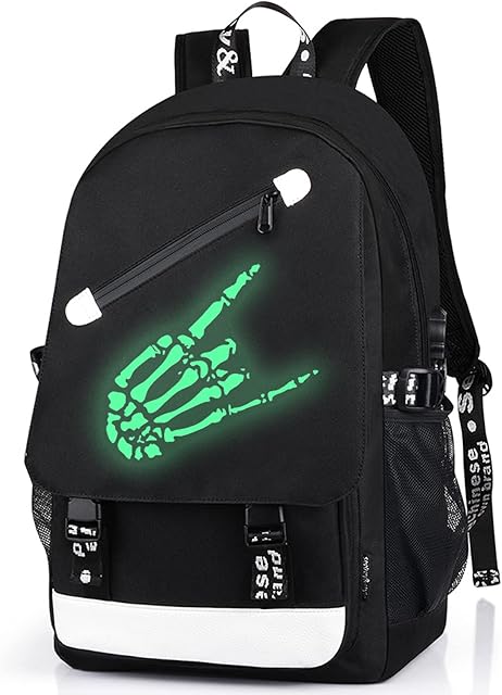 FEWOFJ School Bags for Teen Boys, Anime Backpack for Teenagers (Skeleton Hand)