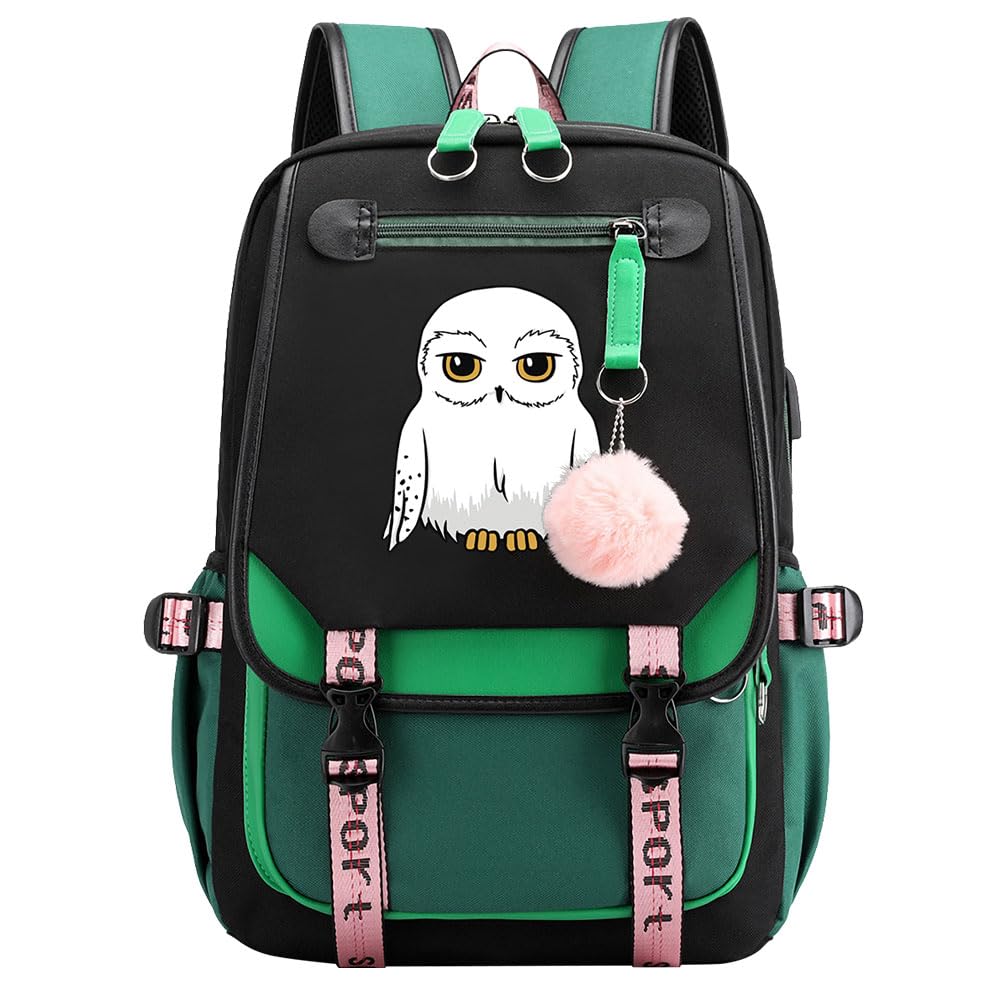 Meetiger Harry Magic Backpack Cute Owl Hedwig Schoolbag Primary Students Girls Teenagers Leisure Travel Rucksack Green
