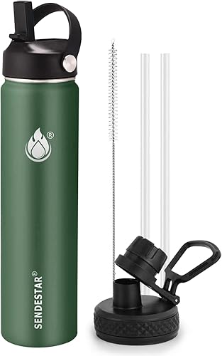 Miniatura 9 de SENDESTAR Botella de agua de boca ancha de acero inoxidable de 24 onzas, doble pared aislada al vacío, botella a prueba de fugas con tapa flexible