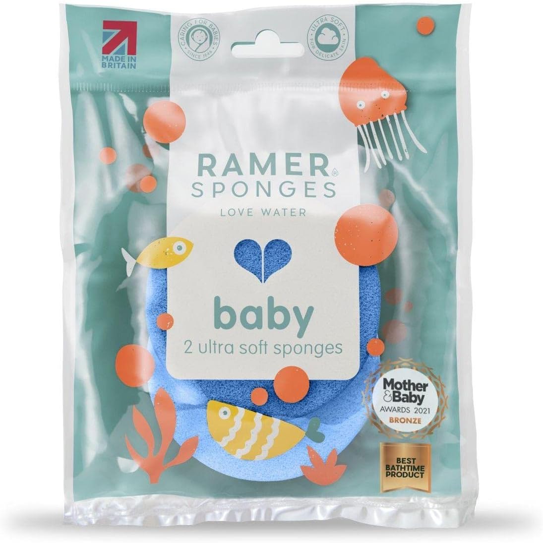 Ultra Soft Baby Sponge Ramer Sponges, Twin Pack, Random Color