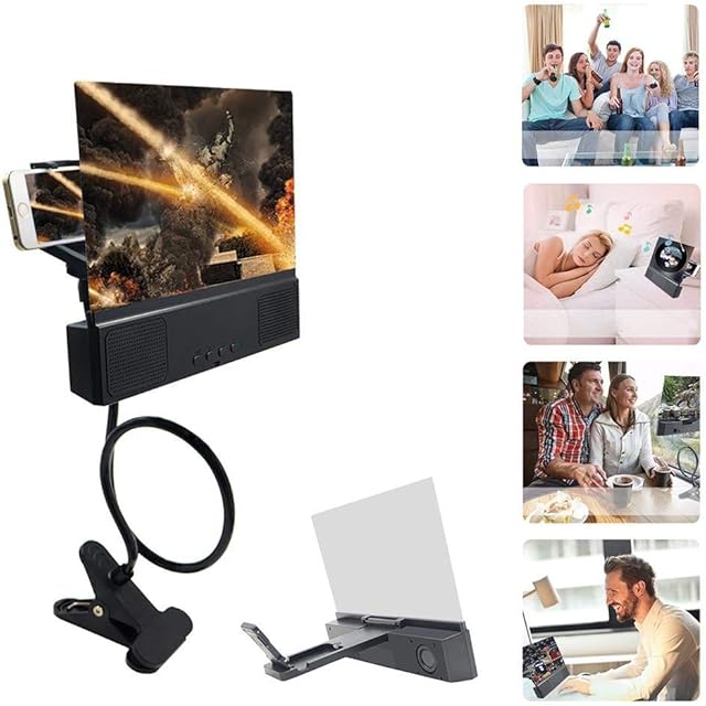 DYHQQ 5-in-1 Bluetooth Spearker 3D HD Mobile Phone Screen Magnifier Amplifier Movie Video Cell Phone Enlarger Screen Phone Projector for All Samrtphones Android and Phone