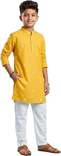 KiddoPanti Boys Cotton Geometric Printed Full Sleeve Long Kurta with Solid Pyjama Set - Ethnic Price In India