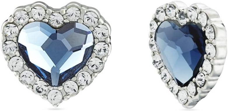 Mahi Women's Valentine Rhodium Plated Montana Blue Titanic Heart Earrings Made With Swarovski Elements